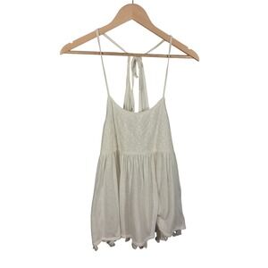 Ana Y2K White Lace Tassel Halter Babydoll Tank Top Womens Size S Bohemian Hippie